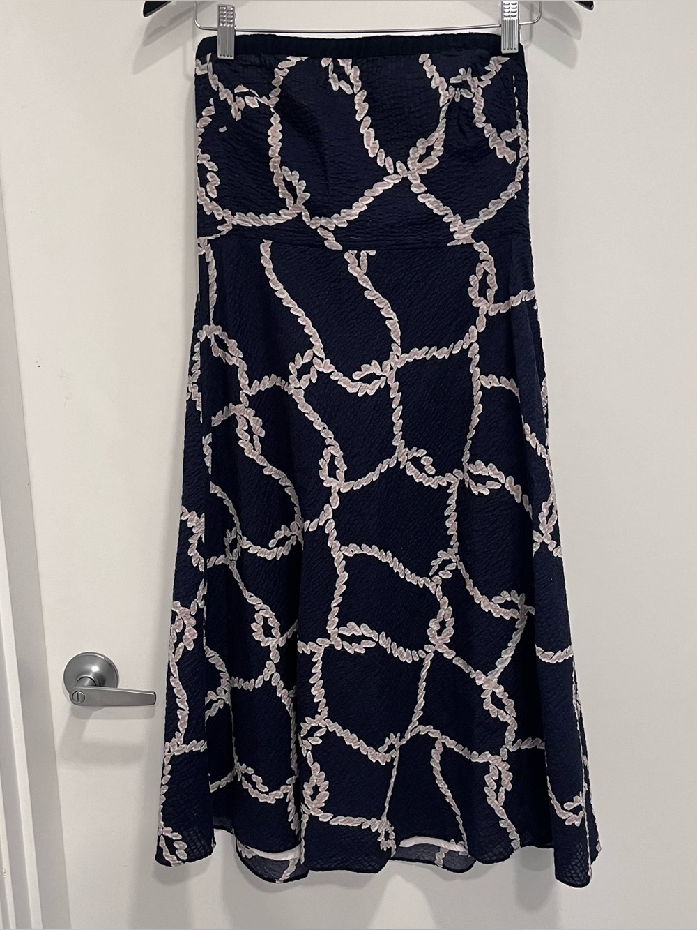 J.Crew Rope print Strapless Midi Dress Navy Blue Cotton Size 6 Summer Spring